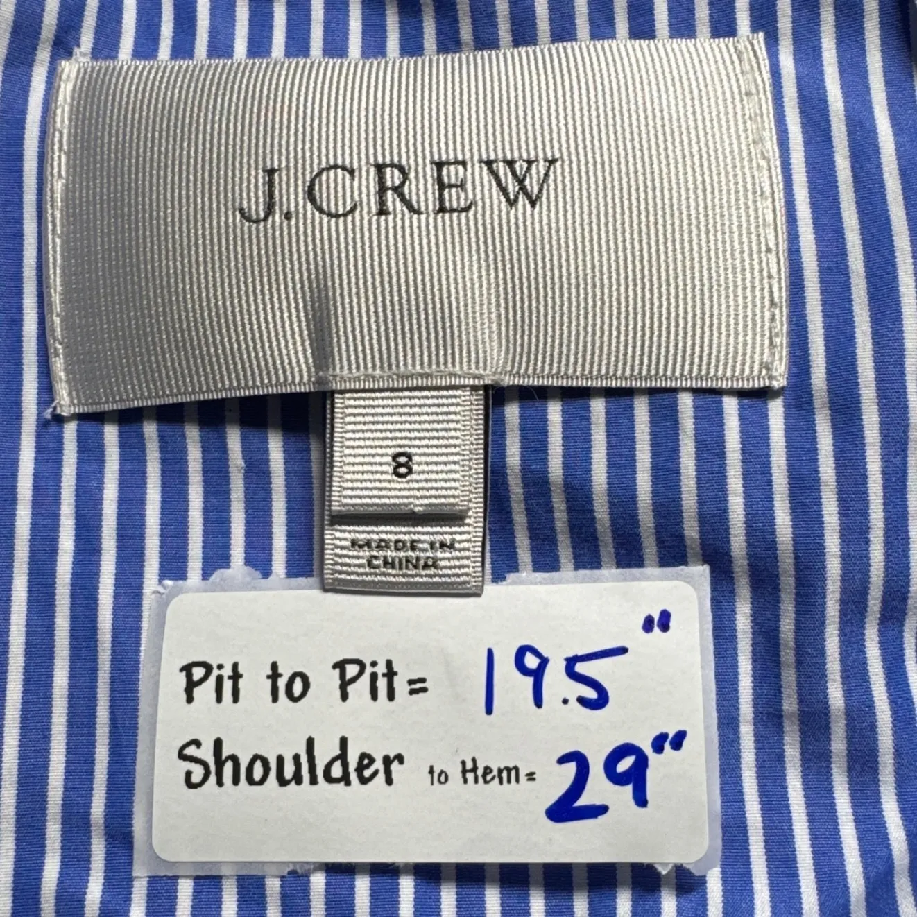J.Crew‎ Striped Blazer Cotton Button Front Pockets Blue White Size 8 - Image 2
