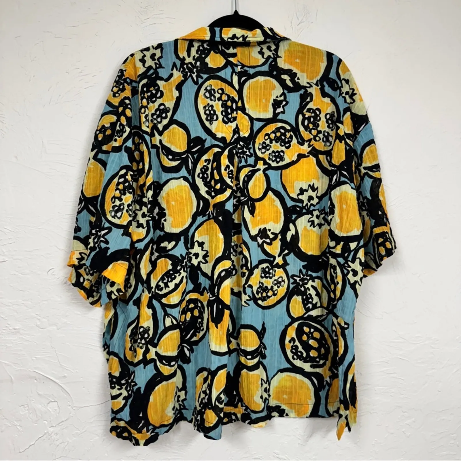 Zara Yellow Blue Short Sleeve Button Down Shirt Womens S Oversized Casual Lemon - Image 6