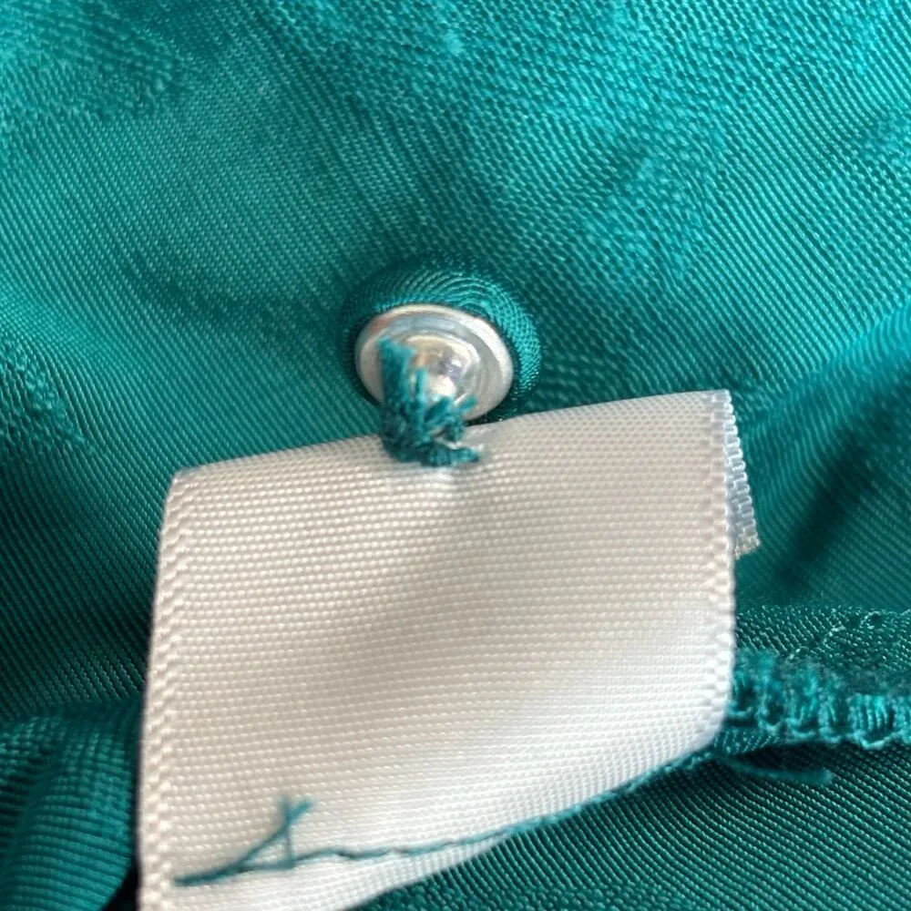 Saylor Cindylou Cocktail Dress Teal Satin Jacquard Floral Draped Hem Mini Dress - Image 7