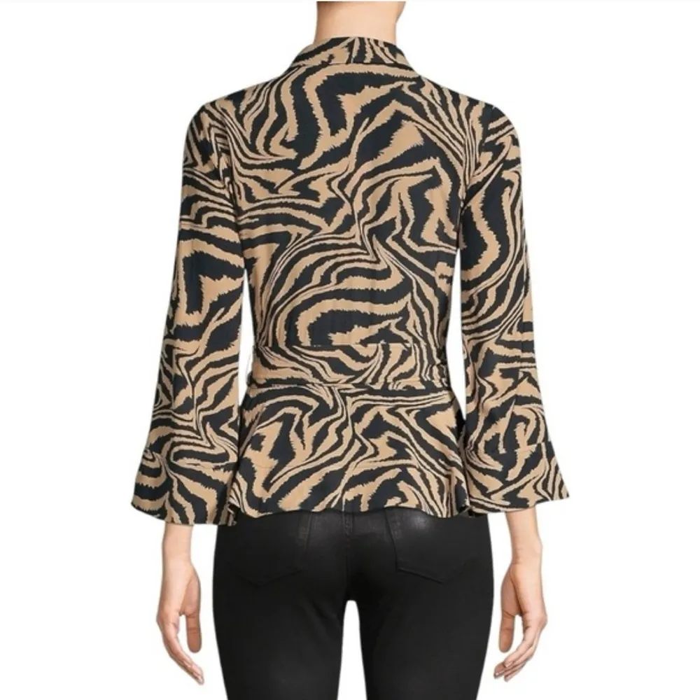 GANNI Tiger-Print Wrap Blouse Small - Image 4