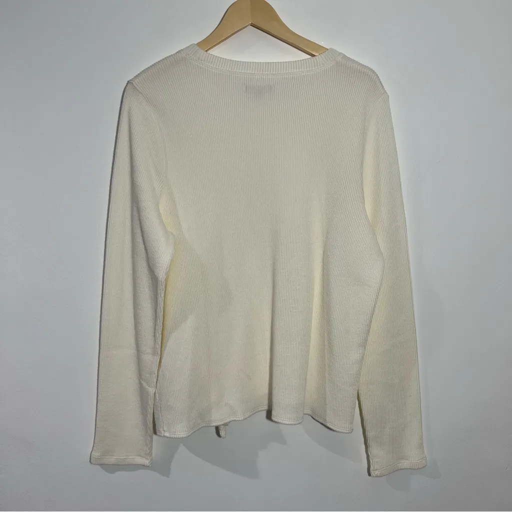 New‎ Madewell Ribbed Long Sleeve Knot-Front Top Style K4412 In Ivory Size XXL - Image 4