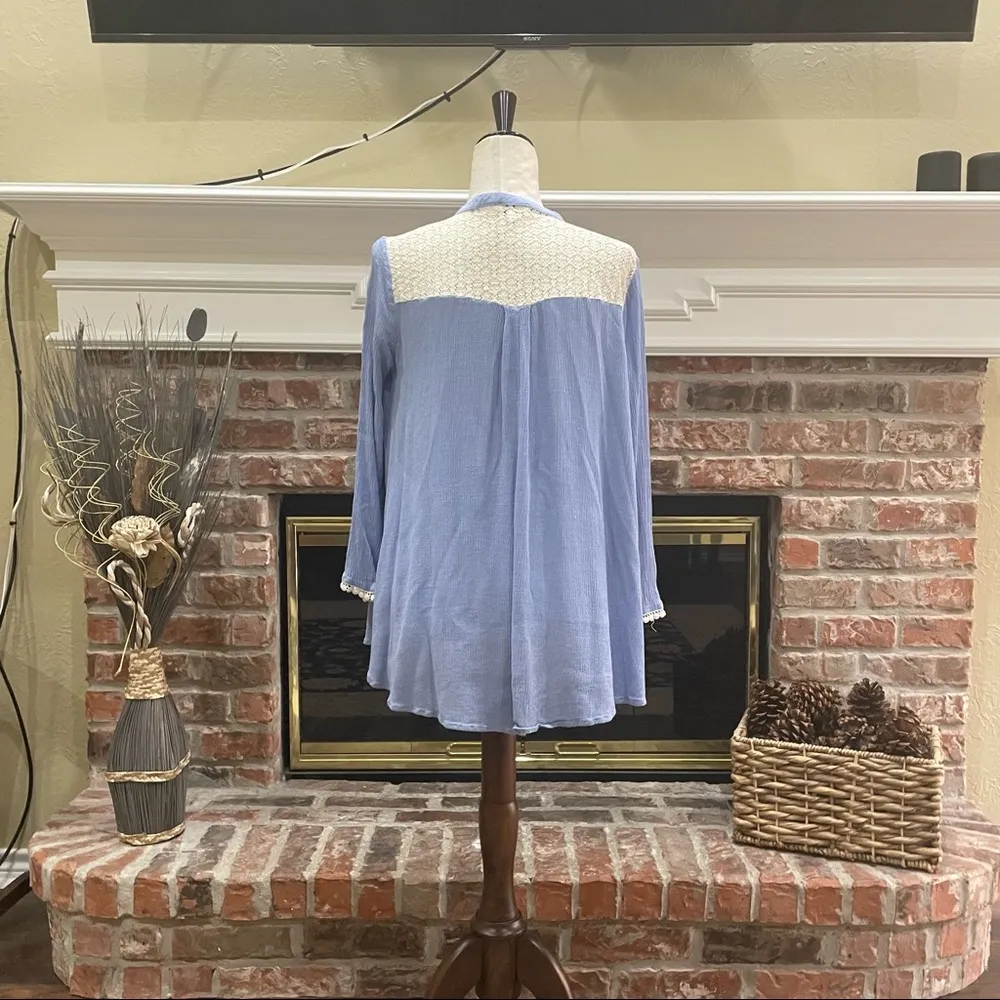 blue boho top with lace shoulder panel / S / Excellent condition - Image 8