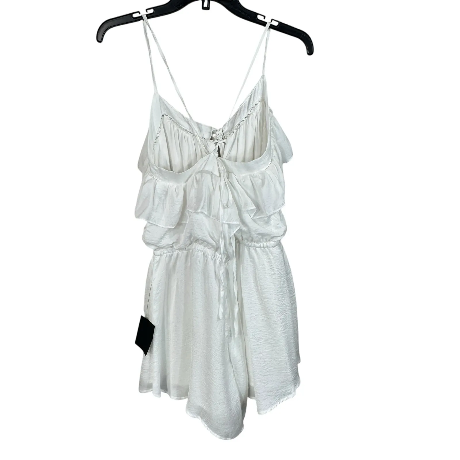 Lulus Large Meant to Be Satin Romper Ruffled Adjustable Spaghetti Straps Lined White - Image 7