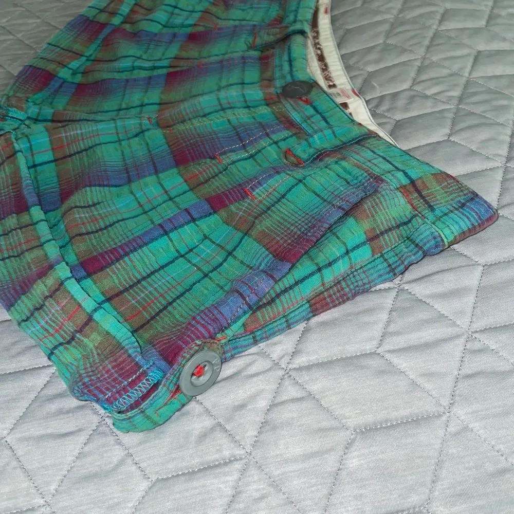 Free People shorts women’s size 4 Green Isla Plaid Madras Cuffed chino belt loop - Image 6