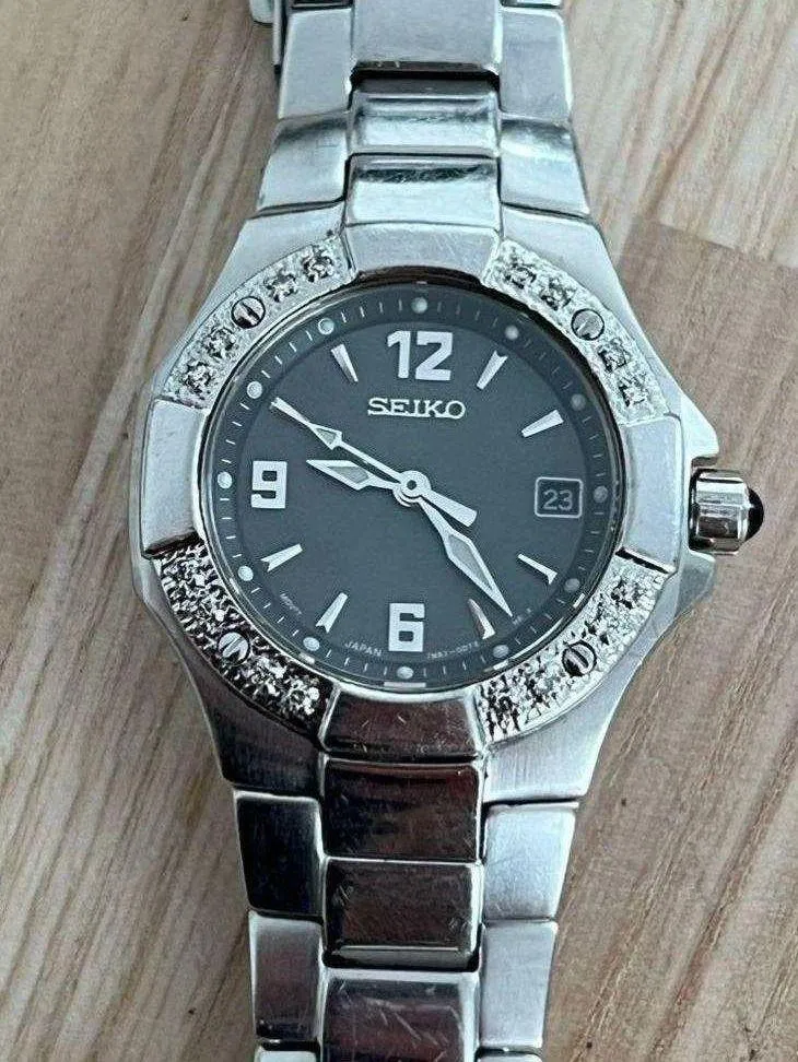 Seiko Coutura Ladies Watch RARE Diamonds Black Pearl Dial Stainless Bracelet - Image 5