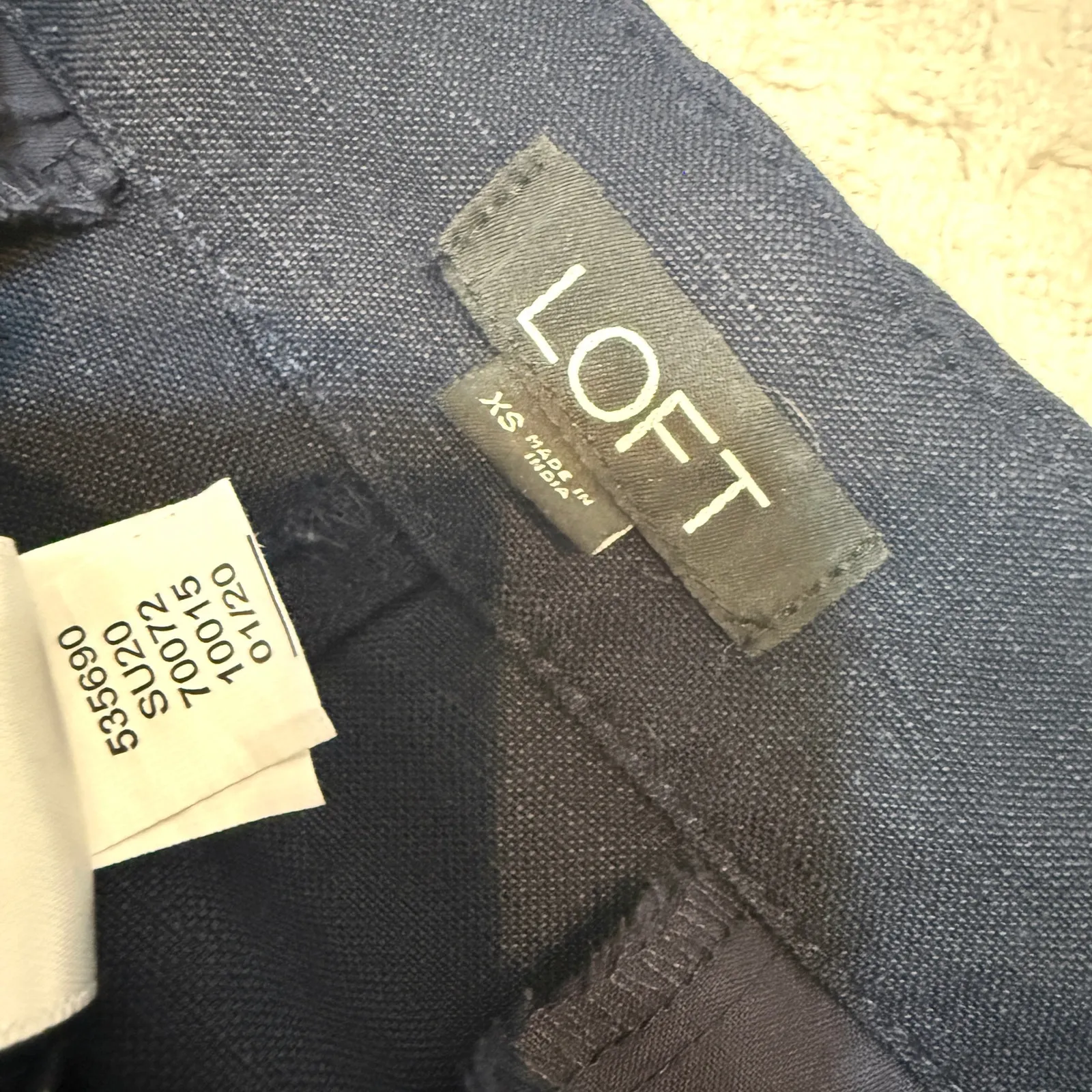 Loft XS navy wide leg cropped linen pleated button front pant P 2785 - Image 5