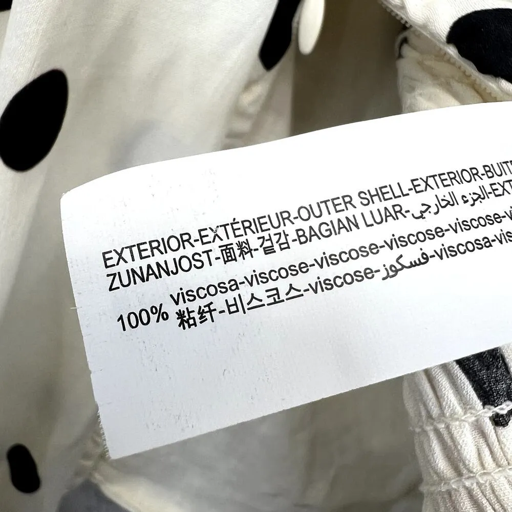 Zara Polka Dot Crop Top Size XS Balloon Sleeve Smocked Ruching Cream Black - Image 10