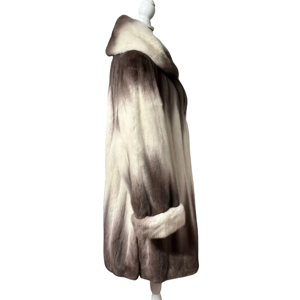 Womens White Grey Brown Degrade Mink Fur Swing Stroller Coat Size M Genuine Size M - Image 4