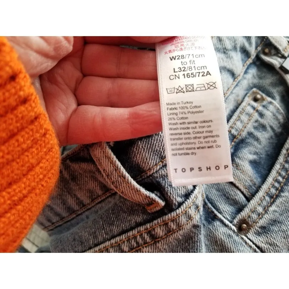 Top Shop Considered Mom High Waist Distressed Tapper Leg Blue Jeans Size 28/32 - Image 7