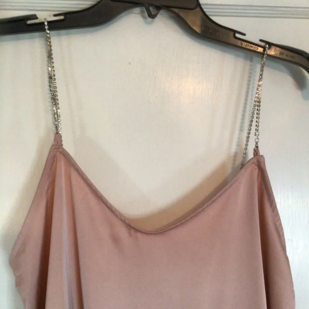 Lulu's Do It For the Glam Dusty Peach Satin Rhinestone Side Slit Cami size med - Image 7