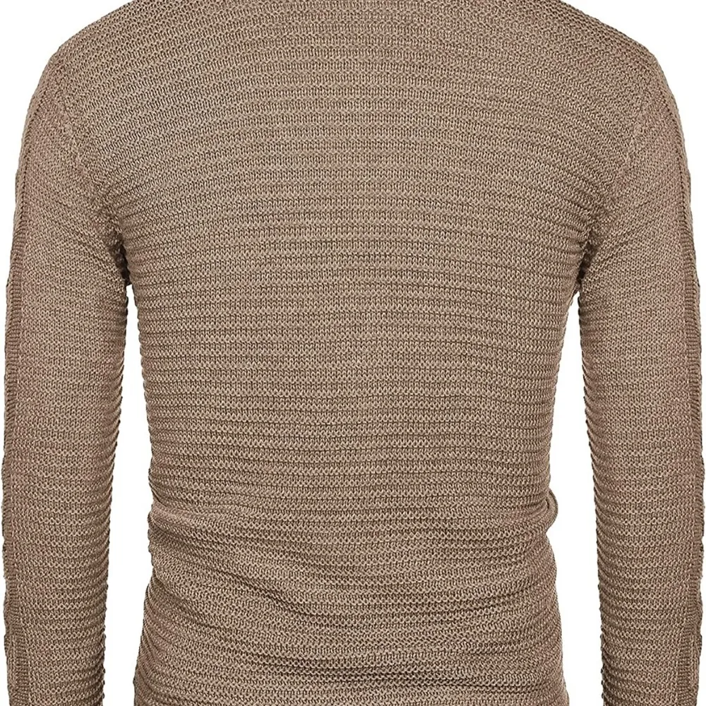 Men's Shawl Collar Cardigan Sweater Slim Fit Casual Cable Knitted Sweaters Med Tan - Image 9