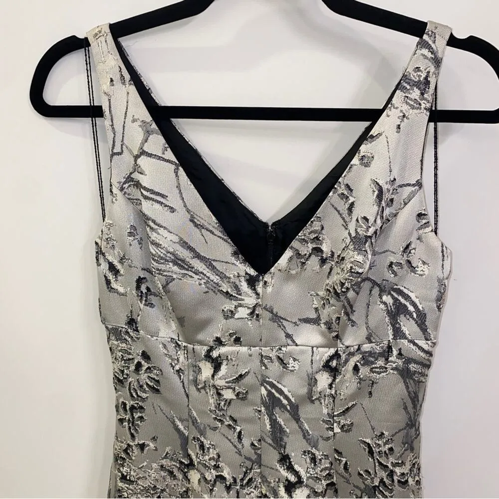 Aidan Mattox Silver Gray Floral Brocade Jacquard A-line Gown Prom Dress Size 0 - Image 4