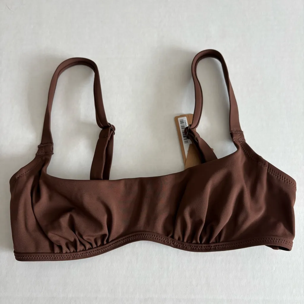 NWT SKIMS Sculpting swim ruched lined bikini top & mid rise bottom cocoa xs/s - Image 3