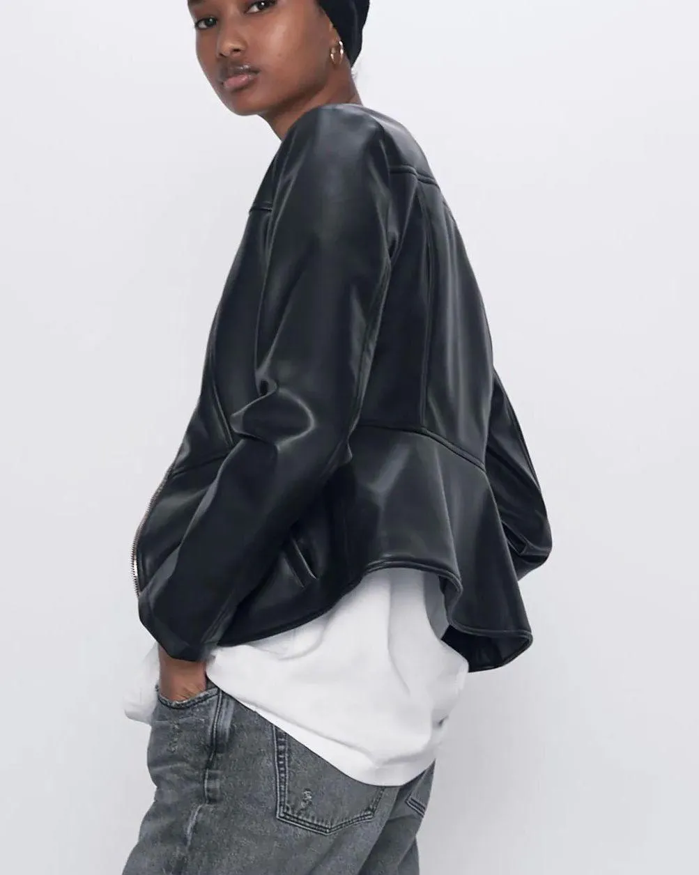 NWT  Faux Leather Double Zippered Black Jacket - Image 5