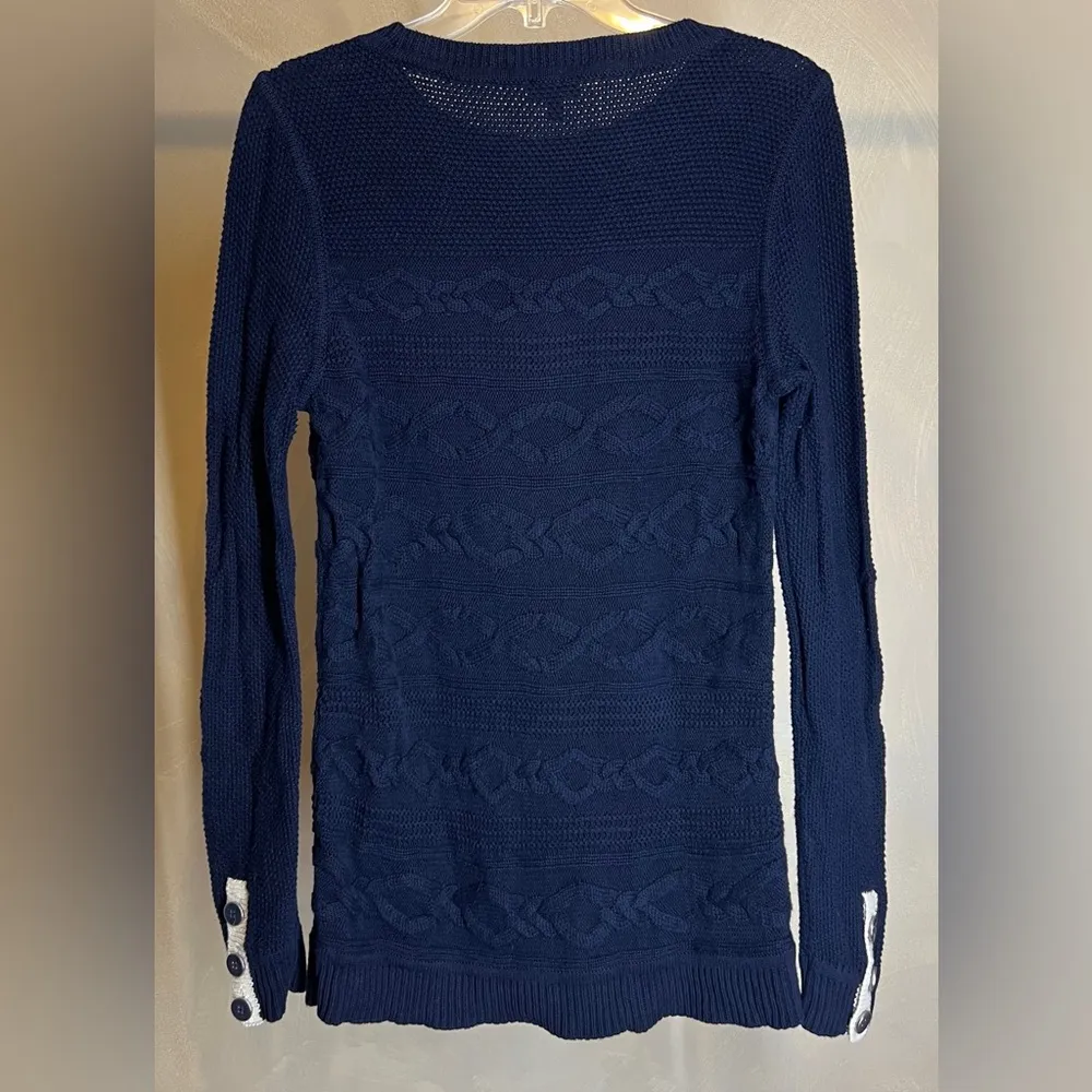 Talbots women’s Navy Pullover long sleeve Button Cuff Cable Knit Sweater|Size:MP - Image 13
