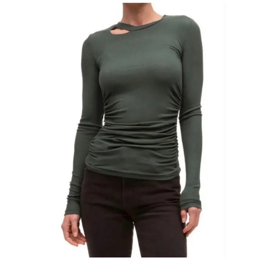 n:philanthropy Green Gavin Cutout Ruched Long-Sleeve Soft T-Shirt Large NEW - Image 4
