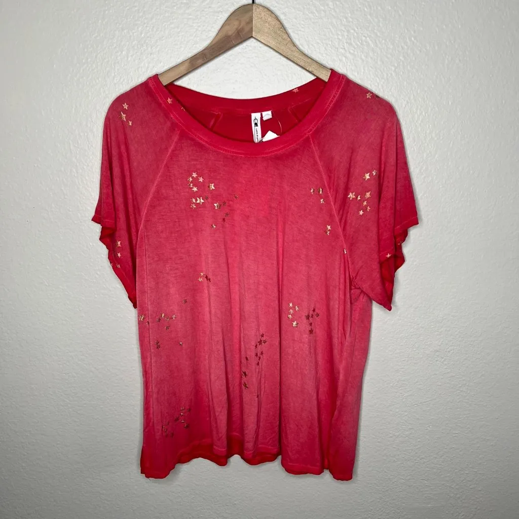 Cable & Gauge Womens Red Metallic Gold Star Print Festive T-Shirt Size Large - Image 11