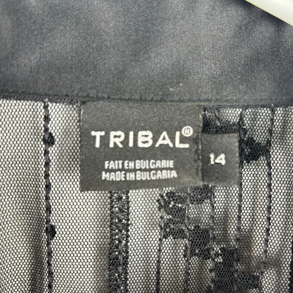 Tribal Size 14 Women's Black Sheer Mesh Sequin Button Up Collared Blouse Size M - Image 6