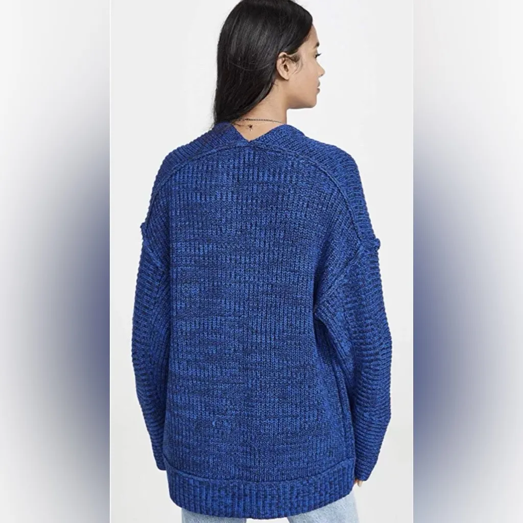 Free People High Hopes‎ Chunky Knit Open Front Cardigan in Blue Combo Size Large - Image 7