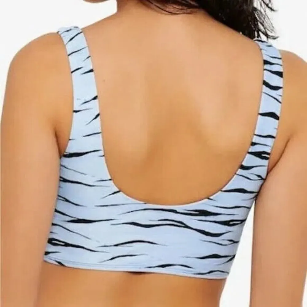 Hula Honey Bikini Crop Top Animal Print Removable Cups Wild Cat Light Blue S - Image 2