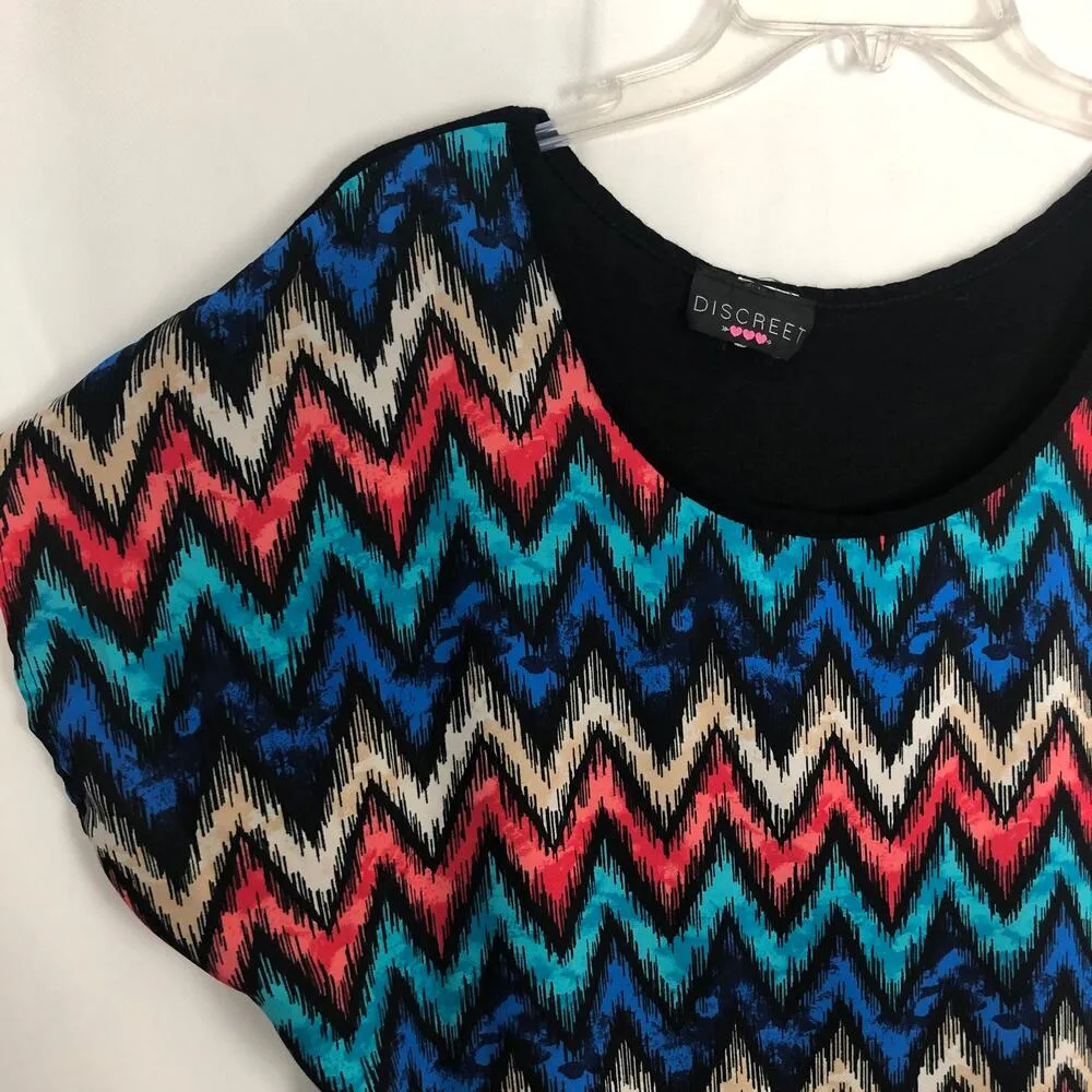 Discreet Multicolor Y2K Chevron Top Juniors Large Artsy Minimalist Dressy Flowy - Image 3