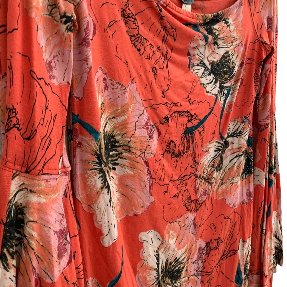 Free people dramatic bell sleeve orange floral boho off shoulder long sleeve top - Image 6