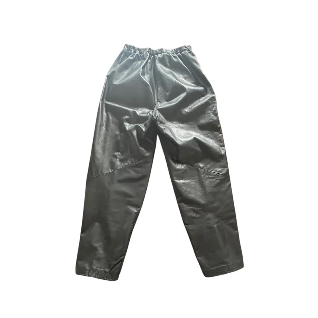 Vintage Women's Black Leather Pants Elastic Waist Pockets Casual Trousers 80s - Image 3