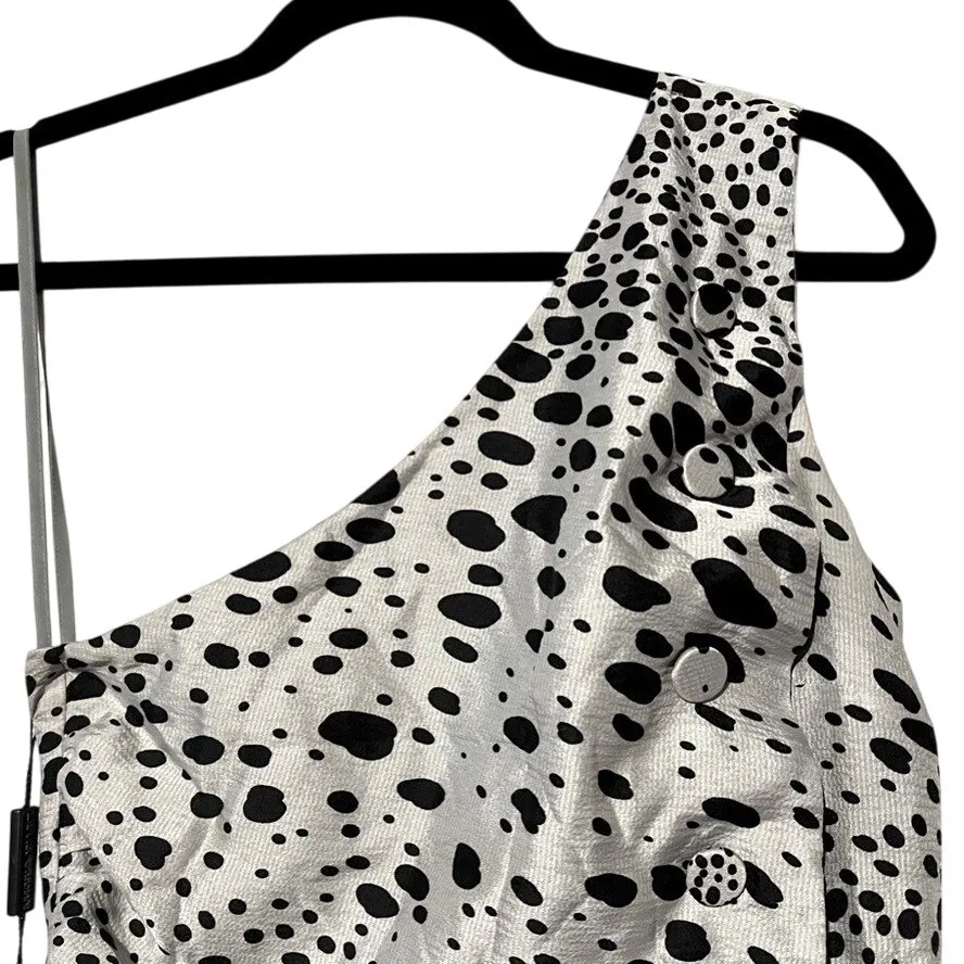 Emporio Armani Silk One-Shoulder Mini Dress NWT EU38 US8 Grey Polka‎ Dot - Image 6