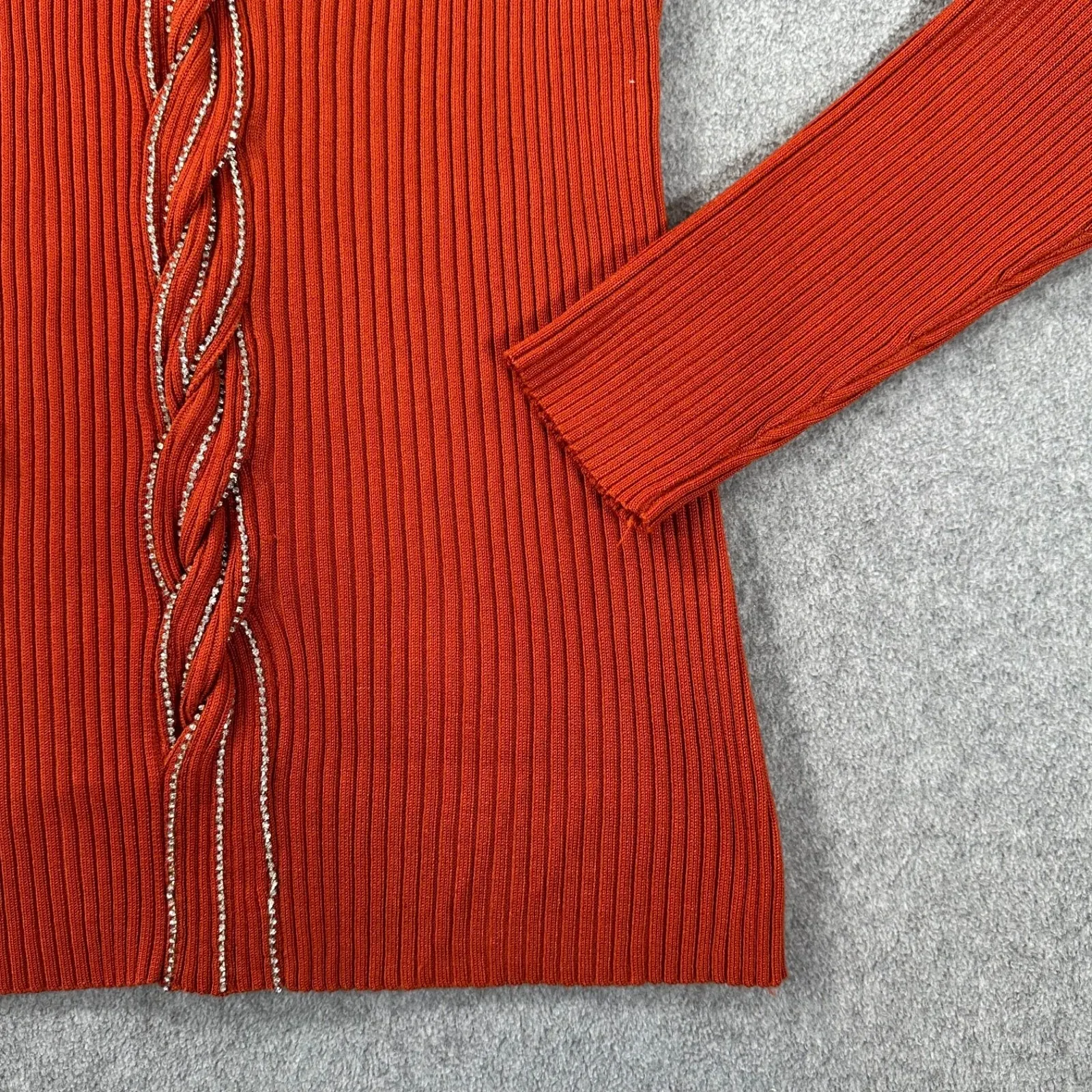 Ashley Stewart Orange Ribbed Knit Halter Sweater Womens 14/16 Braided Rhinestone - Image 2