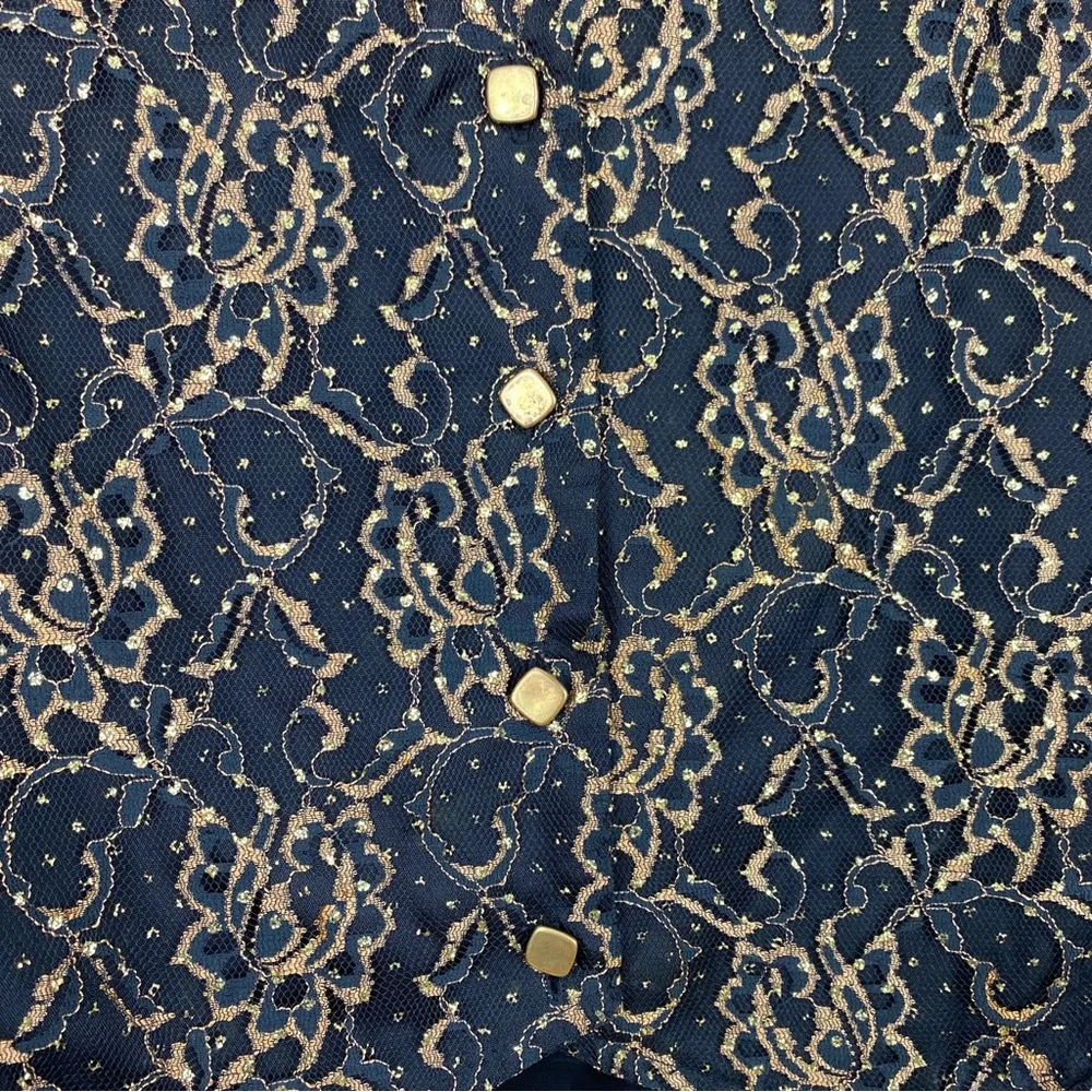 Vintage Live It Up Buttoned Vest Black Gold Lace Glitter Size S - Image 2