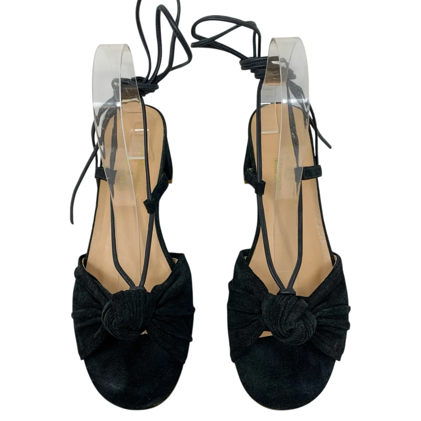 For Love & Lemons x Marais USA Black Suede Knot Wrap Tie Block Heel Sandals - Image 4