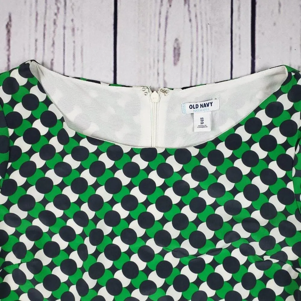 Old Navy Green, Navy Blue & White Geometric Long Sleeve Slip Dress Size XS - Image 6