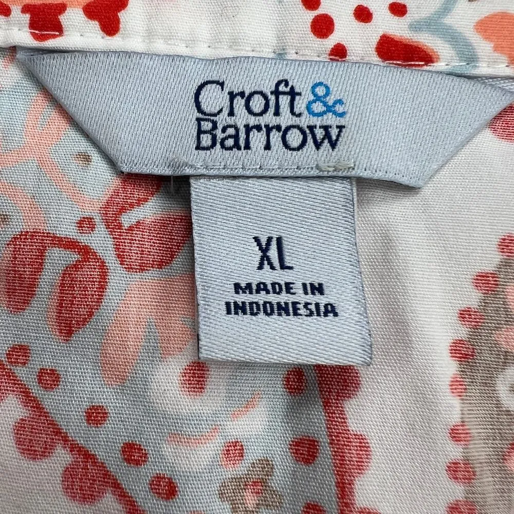 Croft & Barrow Split Neck Shirt Dress Integrated Belt Red Orange Paisley Size XL - Image 4