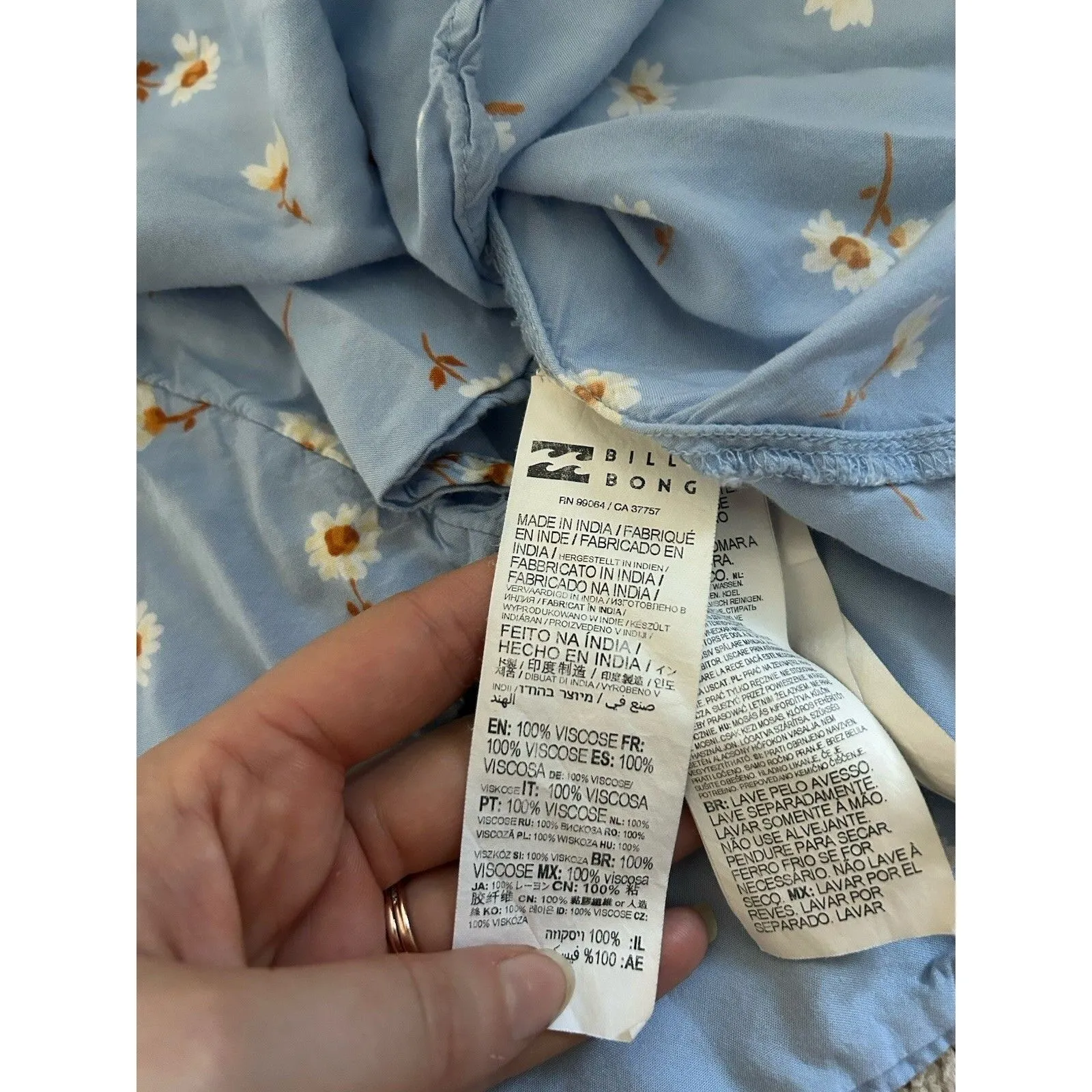 Billabong Blue Wildflower Mini Dress Size Small Lightweight Cute Flouncy Girly - Image 10