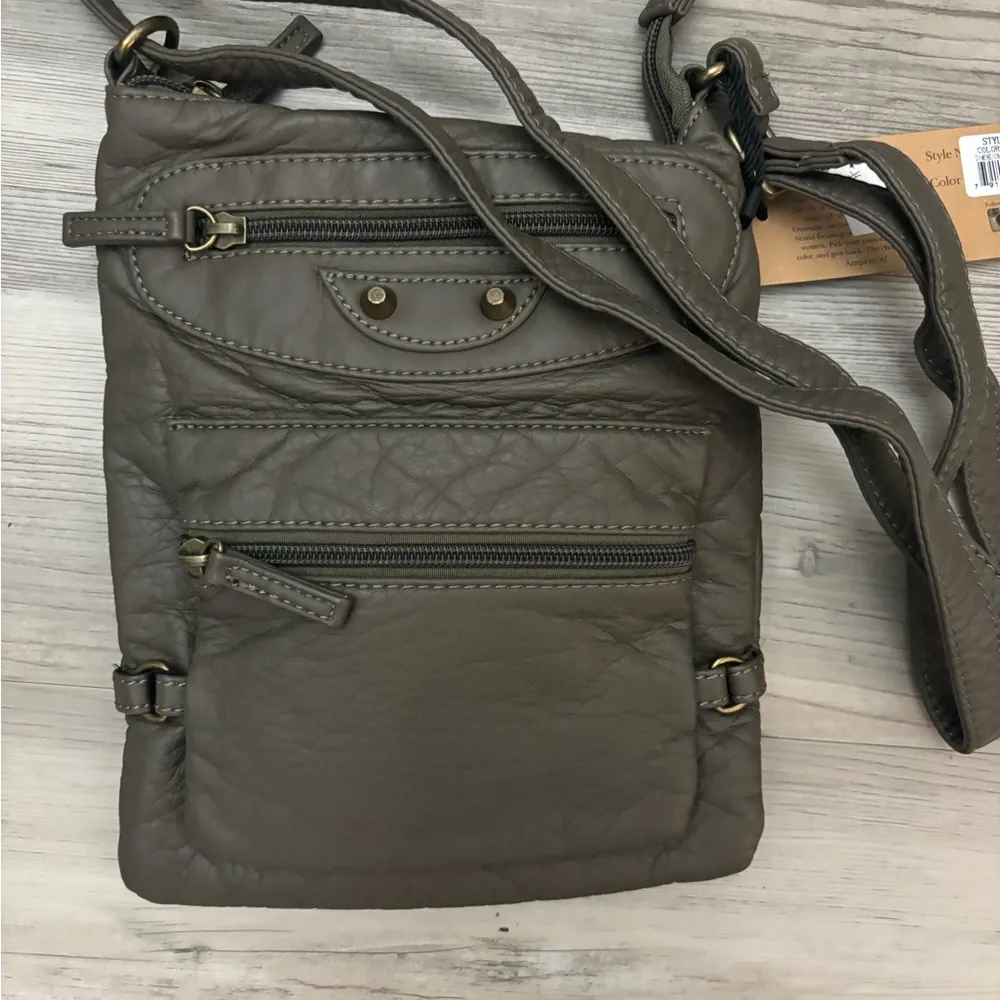 Jassy Chocolate Brown crossbody bag with lots of pockets and a zipper closure - Image 5