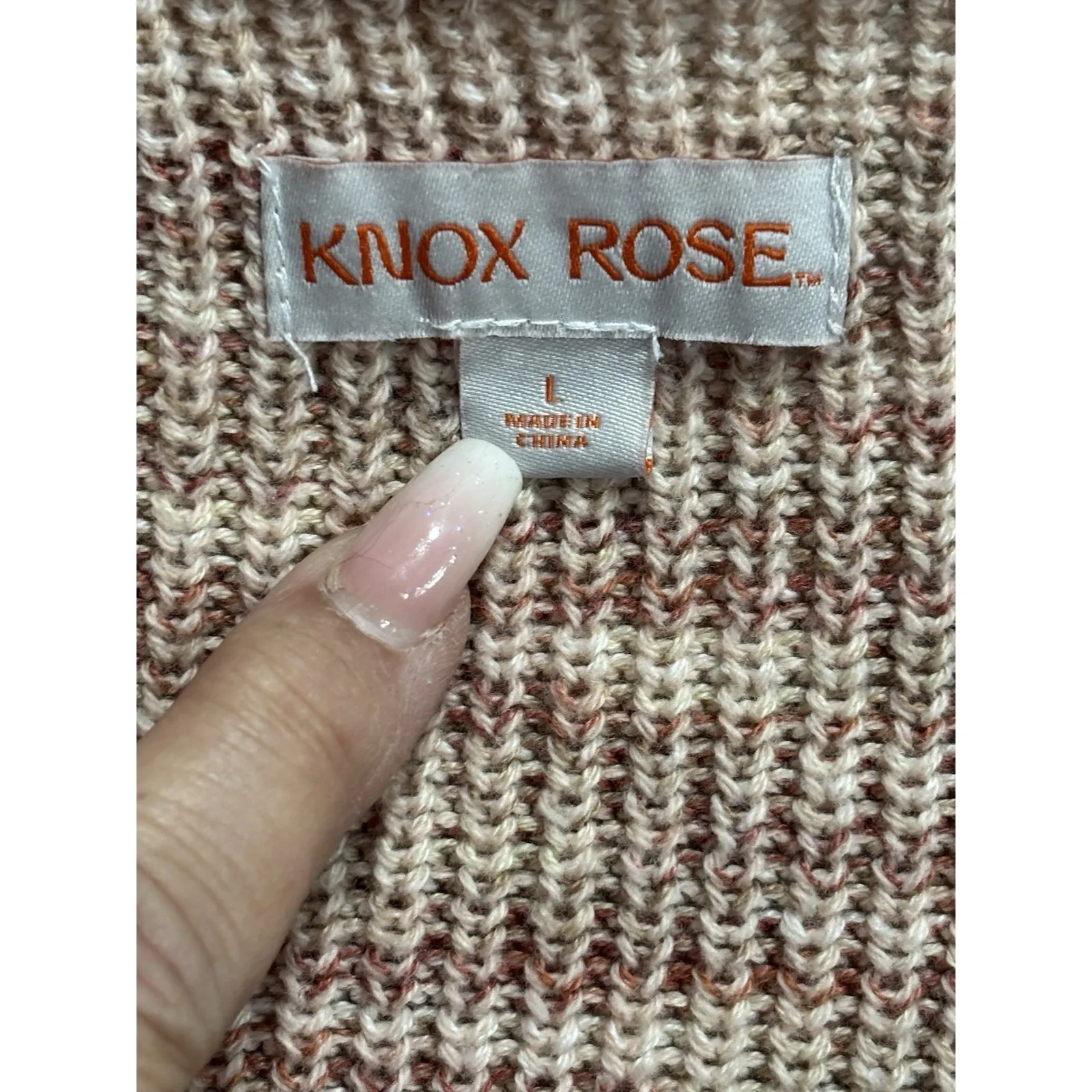Knox Rose Open Cardigan Long Sleeve Knit Size L Pockets Oversized Cream/Pink - Image 2