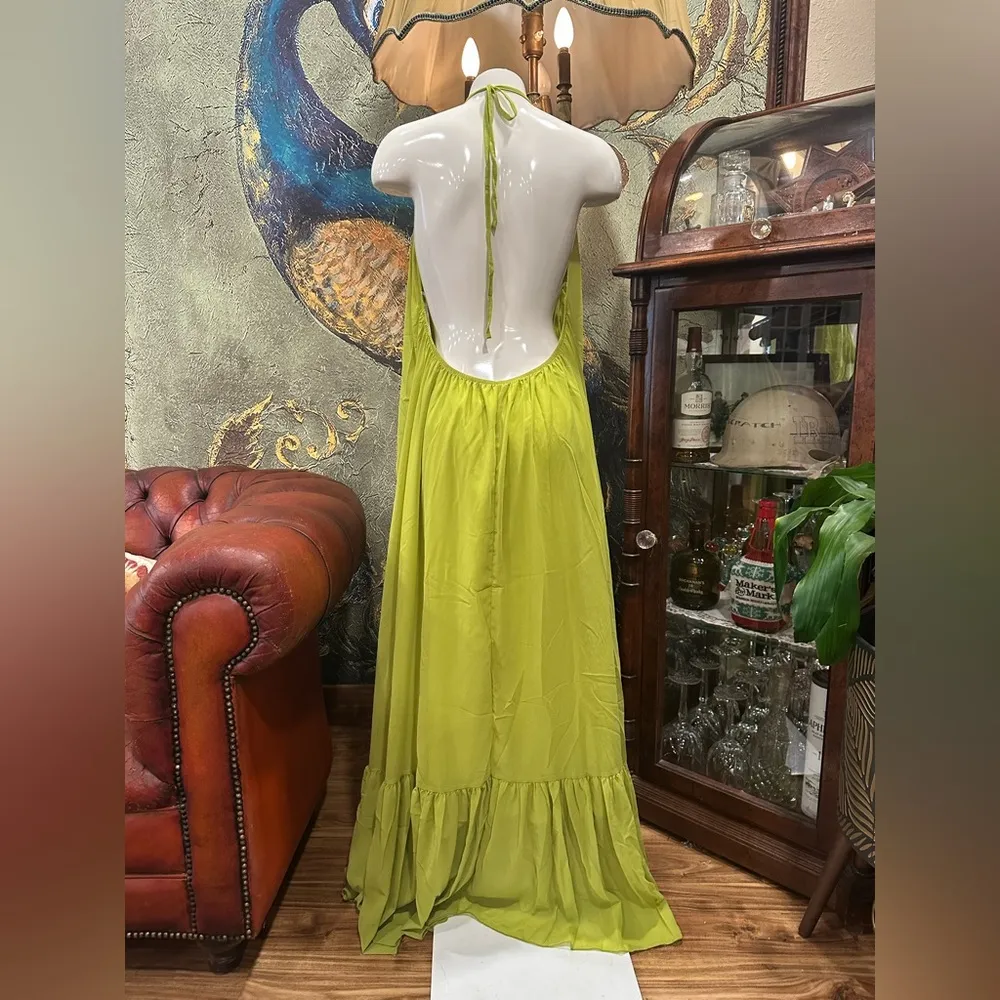 NWT LOVE & LEMONATE Green Halter Sleeveless Maxi Sundress Size L - Image 2