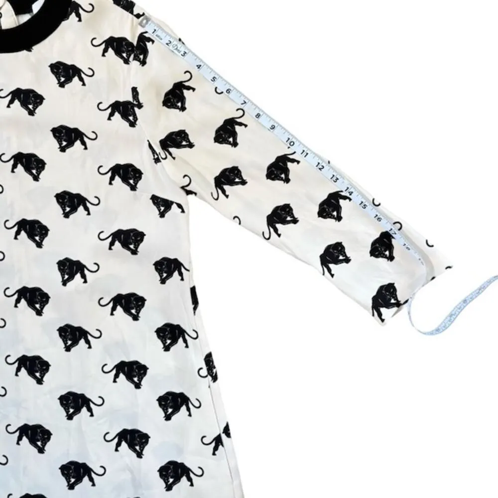 A.L.C. Womens Tiger Print Dress Round Neck Long Sleeve Ruffle Hem White Size S - Image 7