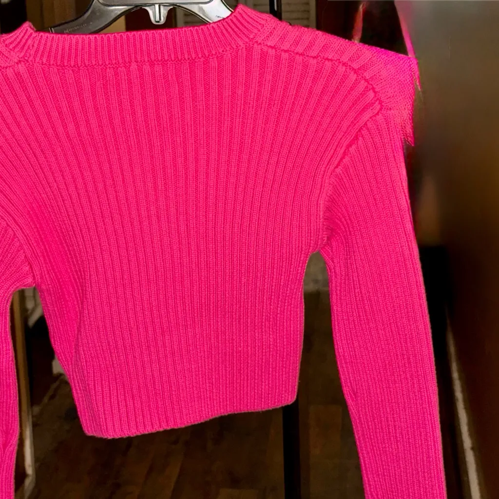English Factory Vibrant PinkRibbed Cropped Long Sleeve Knit Top Size Small NWT - Image 11