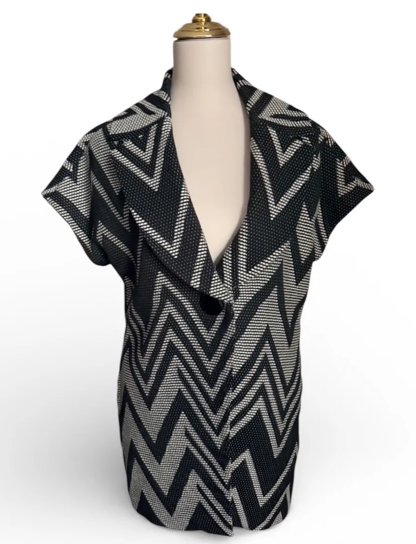 Coldwater Creek Womens Black Ivory Geometric Zigzag Shawl Collar Jacket Sz 4-6 - Image 1