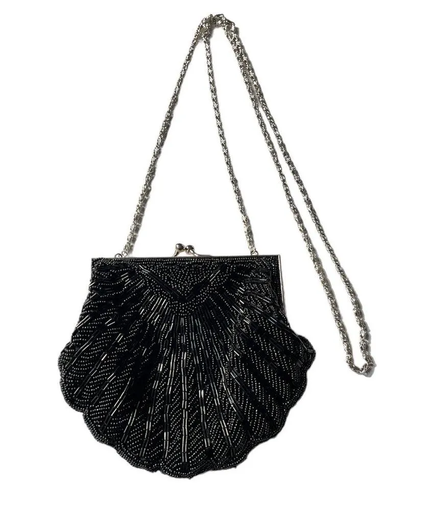 Beaded Great Gatsby Gala Clutch Shoulder Bag Black - Image 7