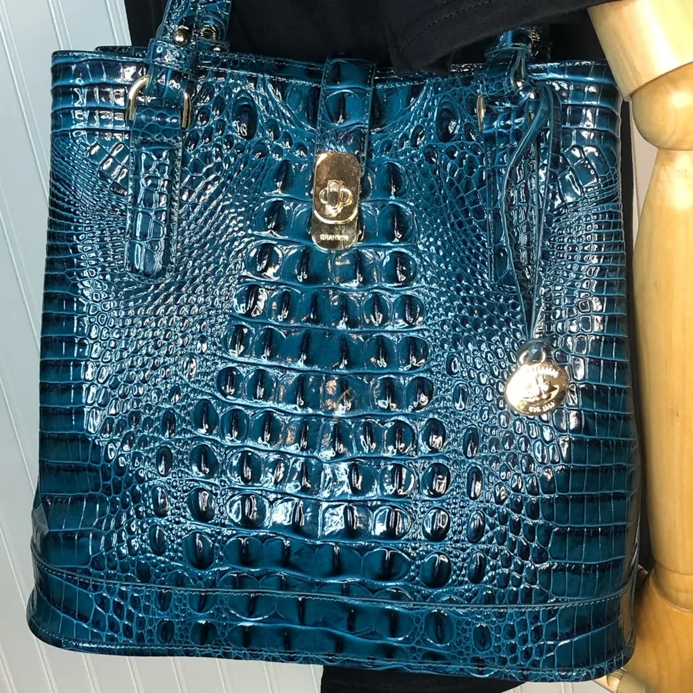 Teal Croc Embossed Melbourne Turn Lock Shoulder Bag NWOT - Image 9
