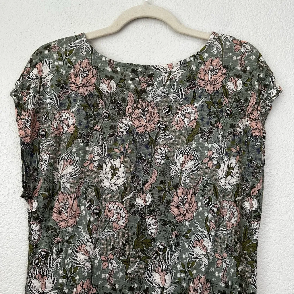 Joie 100% Linen Green Floral Scoop Neck Blouse Top, Size XL - Image 6