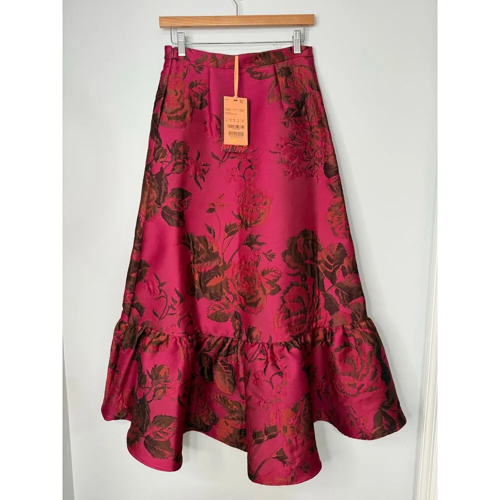 Max & Co Avant Garde Jacquard Floral Elegant Old Money Asymmetrical Midi 4 Pink - Image 6