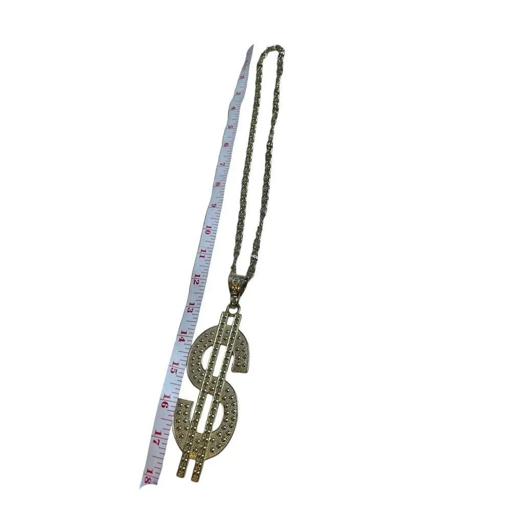 CHUNKY LARGE DOLLAR SIGN PENDANT S CHAIN HIP HOP / COSPLAY NECKLACE Gold - Image 3