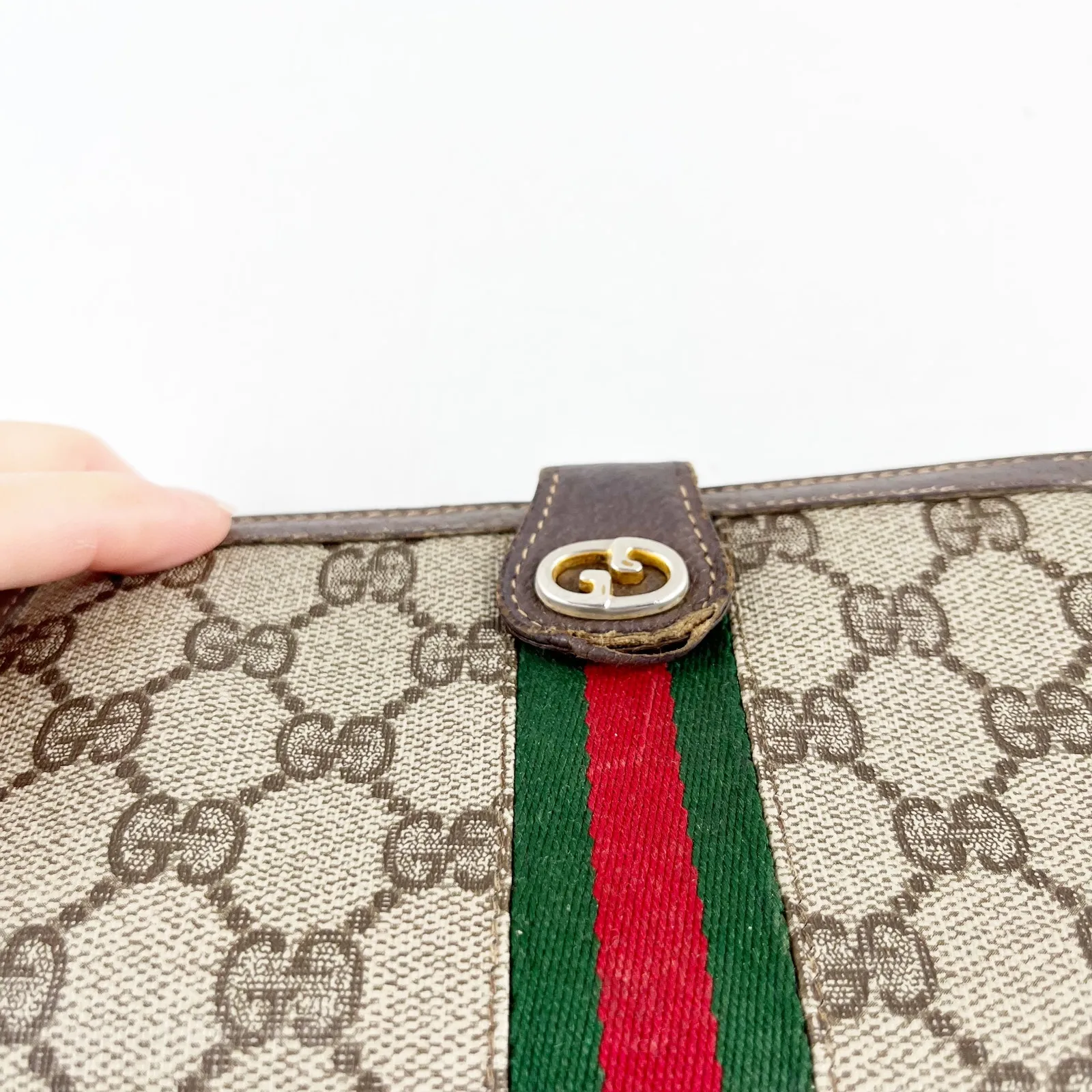 Gucci Vintage GG Supreme Web Long Trifold Wallet French Purse Brown - Image 5