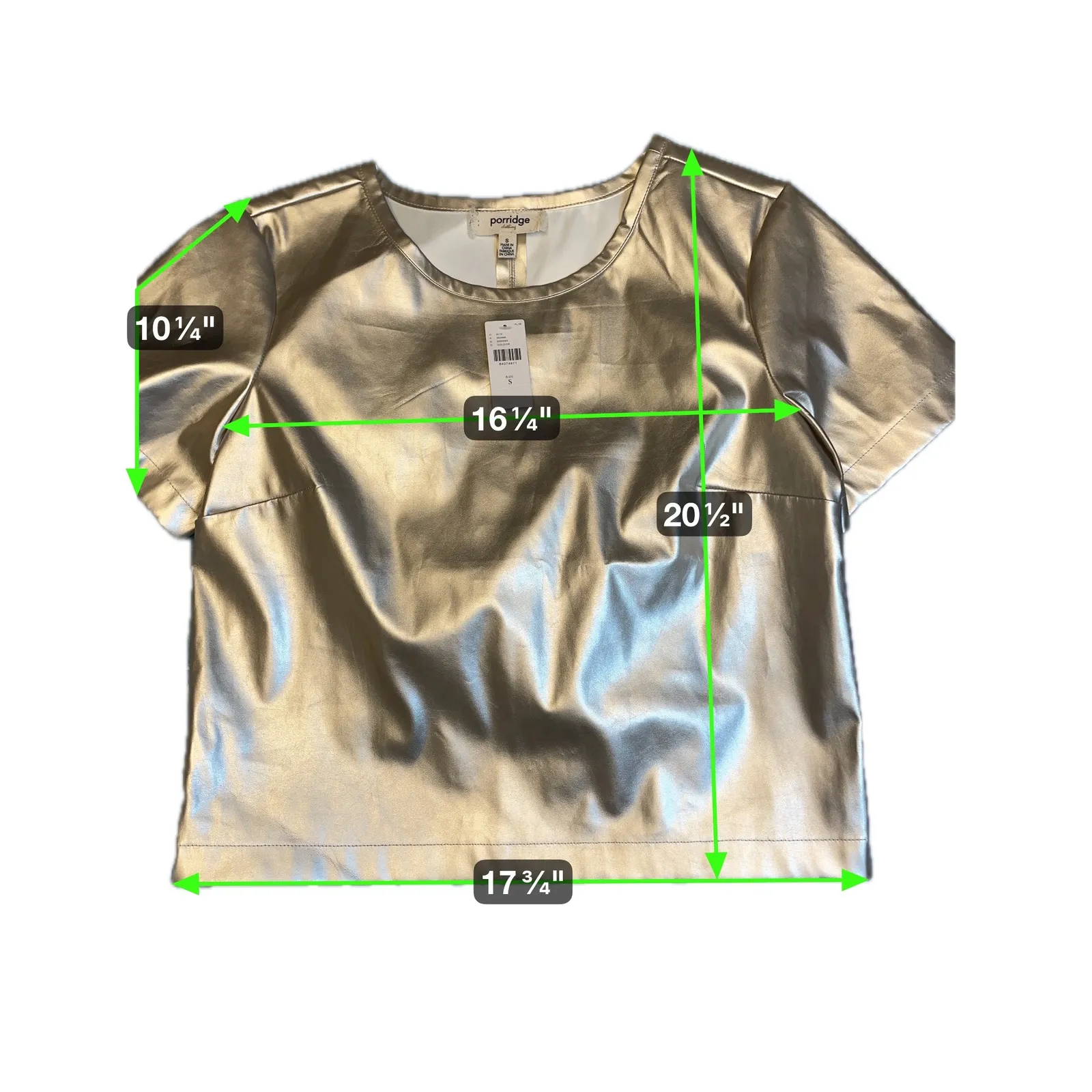 Porridge Clothing Metallic Gold Faux Leather Short Sleeve Crop Top Size S NWT - Image 2