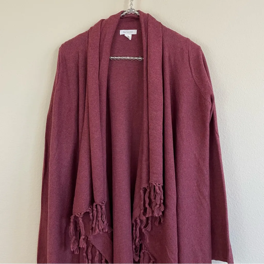 Garnet Hill Cotton-Cashmere Blend Fringed Cardigan Sweater Size XS Western Boho - Image 4