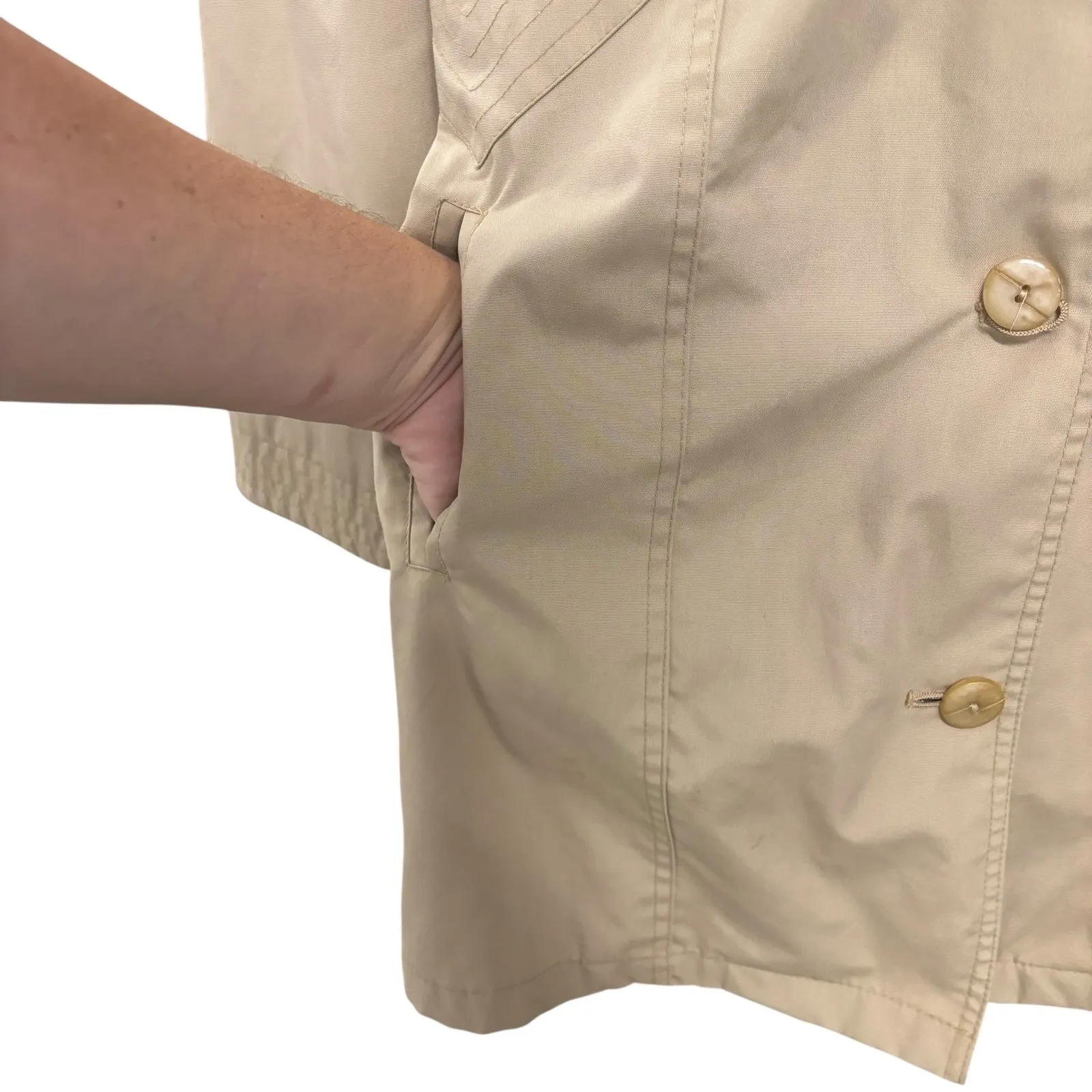 Saxton Hall Womens 11/12 Tan Acrylic Coated‎ Cotton Blend Plaid Lined Coat VTG - Image 6