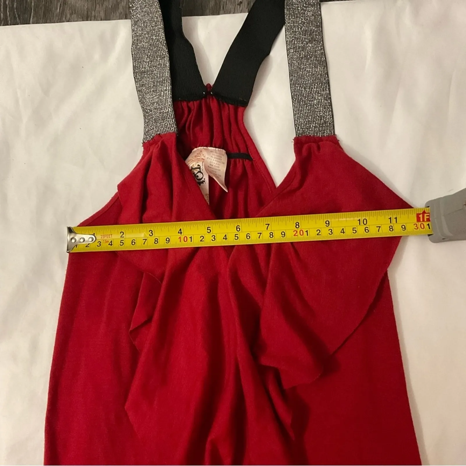 Esther Red/Silver Sleeveless Ruffled Racerback Mini Dress L Boho Coquette Girl Red Size L - Image 9